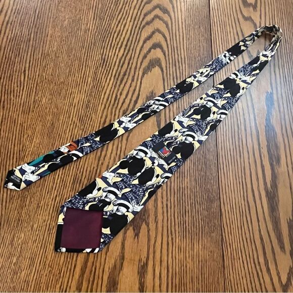 Vintage Disney Mickey Mouse Showtime Entertainment Tie Navy & Tan Silk - Picture 7 of 10